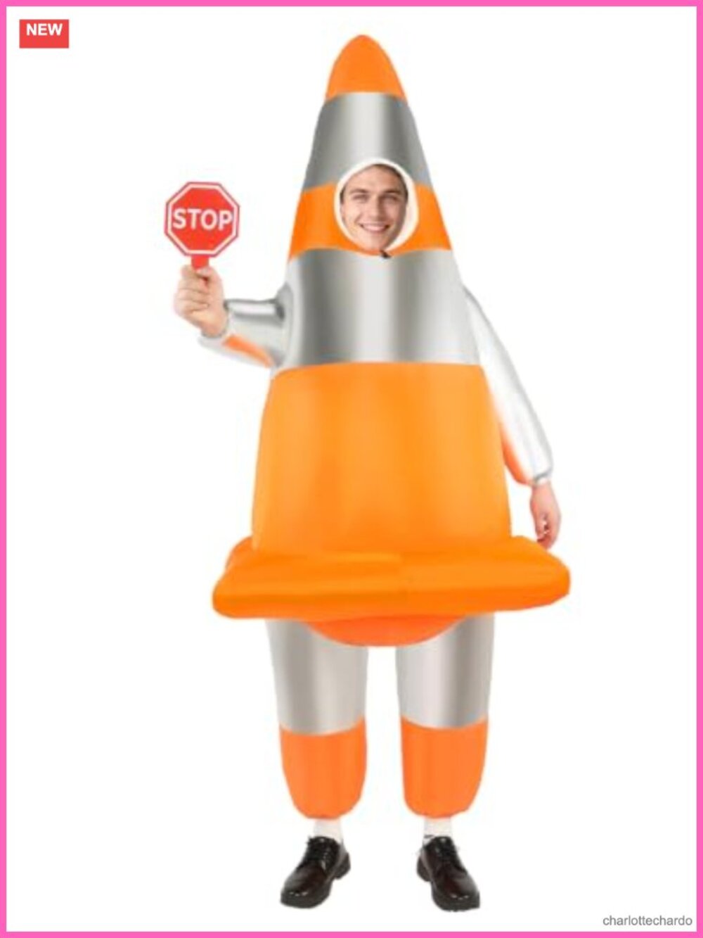 Inflatable Traffic Cone Costume Adult Halloween Blow Up Suit